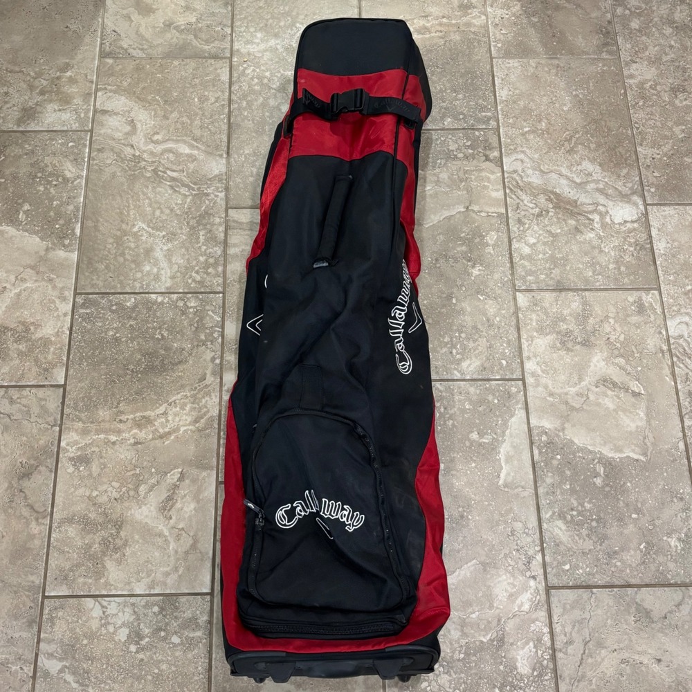 Callaway Golf Rolling Travel Bag Red Black Padded Club Cover with Support Rod